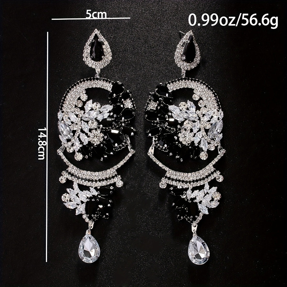 Elegant Vintage-Inspired Black Rhinestone Dangle Earrings for Women - Sparkling Silver Plated Alloy, Perfect for Daily & Party Occasions, Everyday Earrings|Vintageinspired Earrings|Dangle Earring Design, Earrings for Women