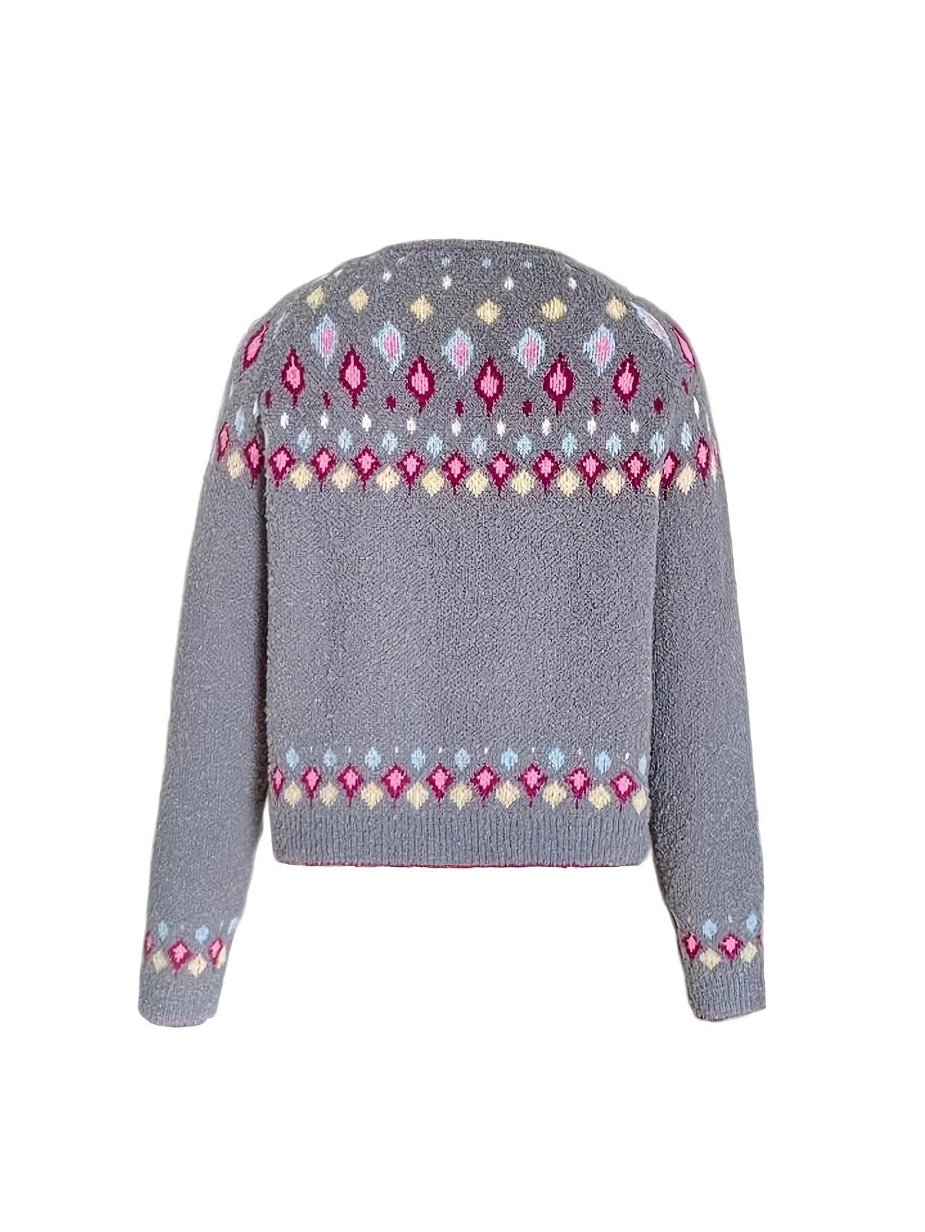 Stylish Green & Multicolor Geometric Pattern Knit Cardigan - Casual V-Neck, Polyester, Ideal for Fall\u002FWinter, Ladies Cardigans
