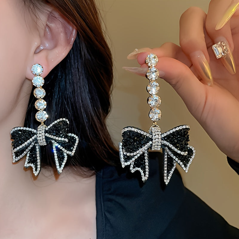 1 Pair Vintage Luxury Fashion Blingbling Party Gift Bow Pendant Earrings