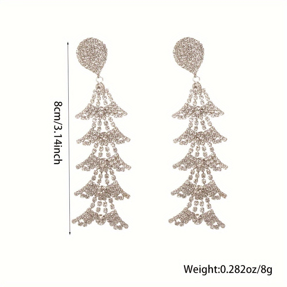 Fashion 2pcs Set: Women'S Long Geometric Zirconia Fringed Earrings, Hypoallergenic - Perfect for Parties And Everyday Elegance, Giving Precious Gifts to Relatives And Friends
