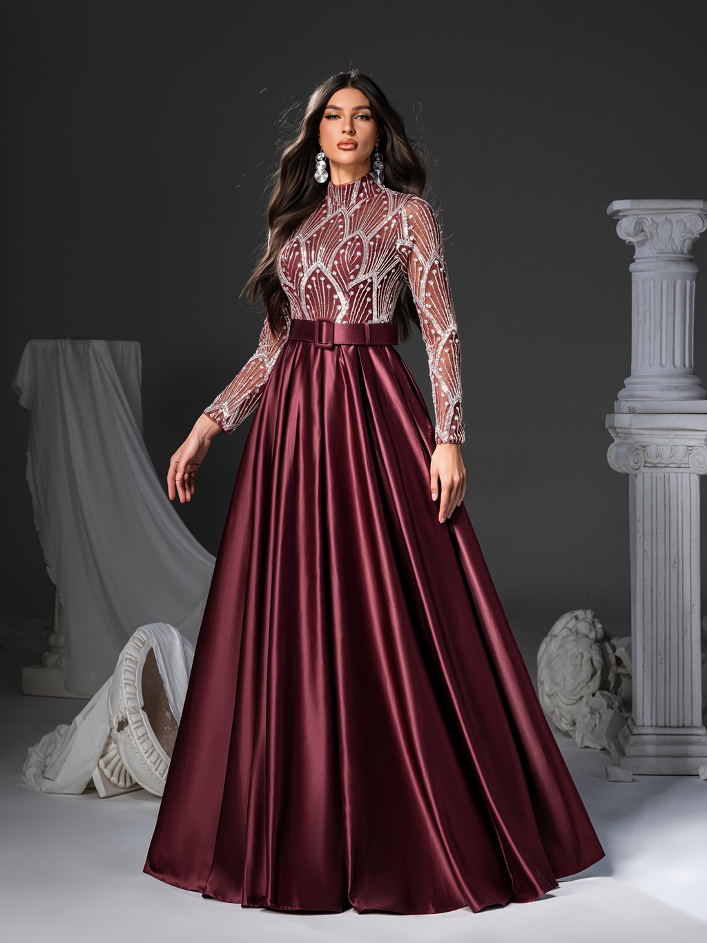 Long Sleeve Round Neck Floor-Length Dress