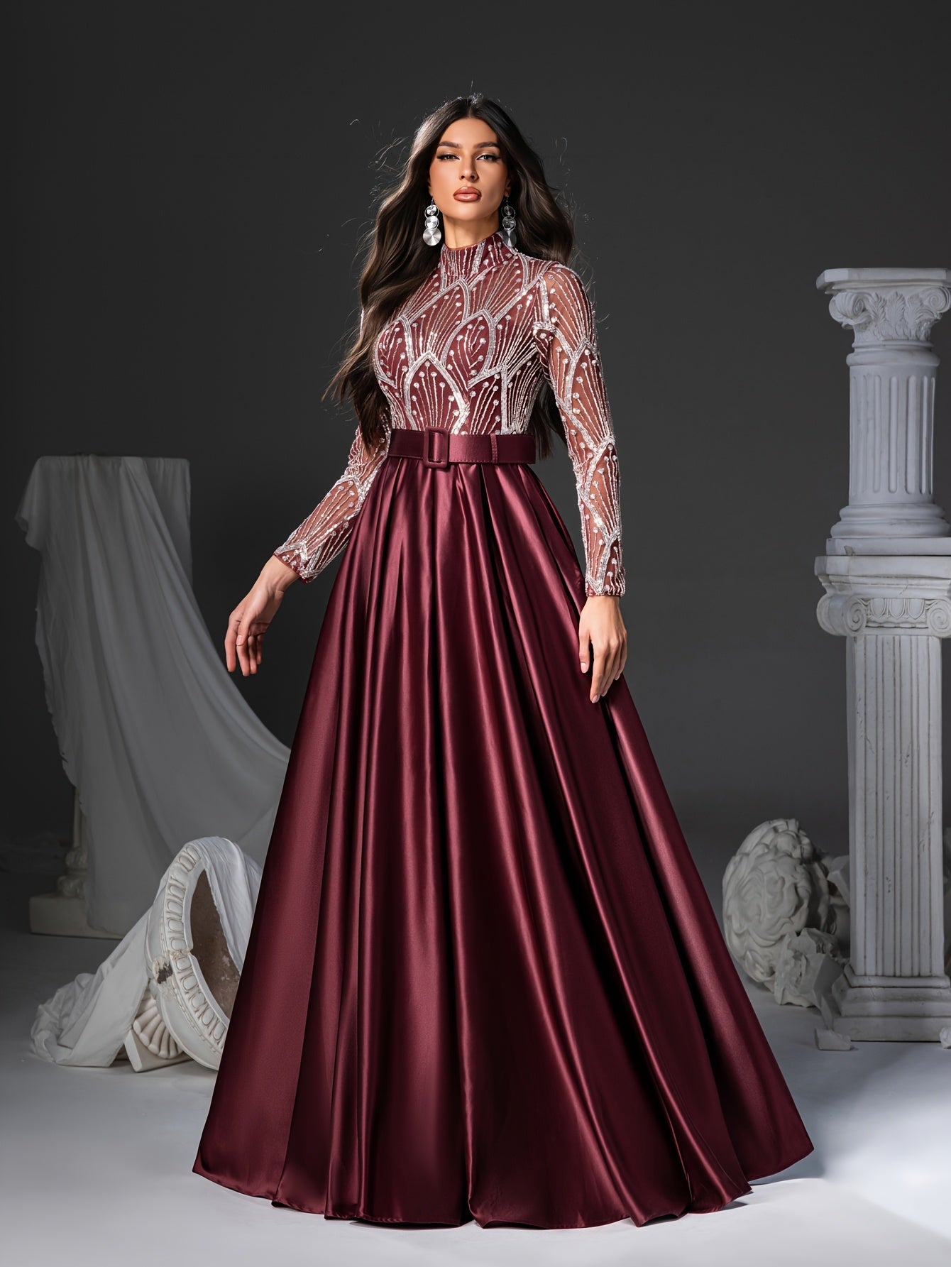 Long Sleeve Round Neck Floor-Length Dress