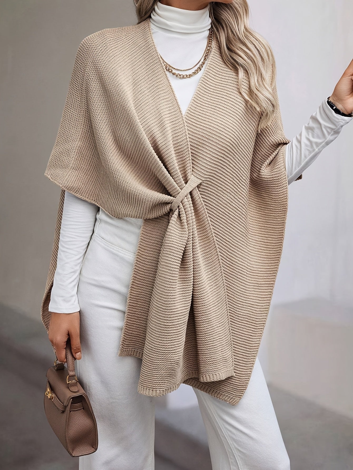 Women's V-Neck Cross-Front Open Front Cape Sleeve Cardigan - Lightweight Spring\u002FSummer Loose Fit Machine Washable Solid Color Elegant Resort Wear, Ladies Cardigans