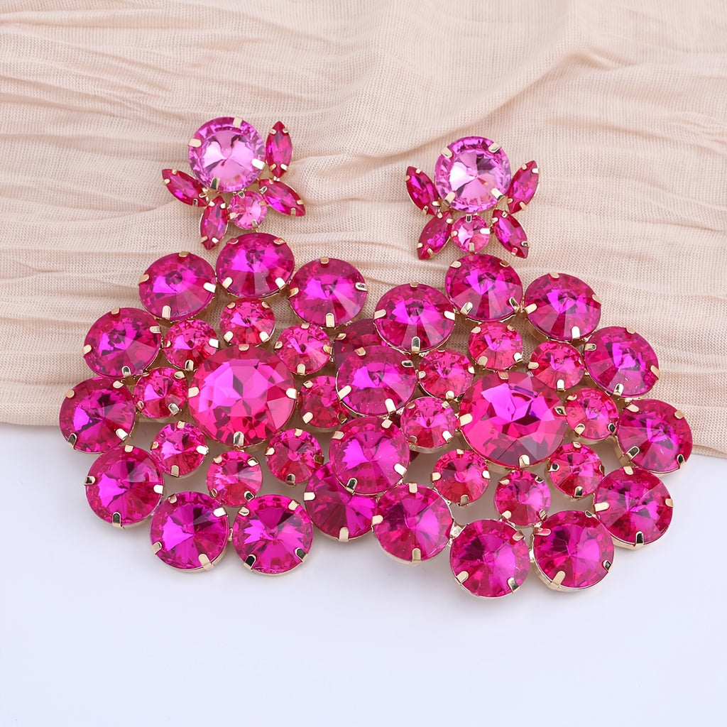 1 Pair ACEHLN Luxury Western Tribal Style Synthetic Rhinestone Dangle Earrings, 22K Golden Plated Copper with Stainless Steel Post, Plastic Mosaic, Elegant Party Banquet Jewelry for Christmas, All-Season Wear