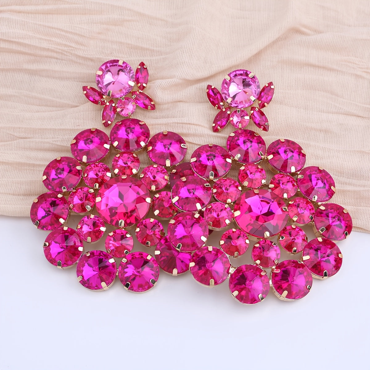 1 Pair ACEHLN Luxury Western Tribal Style Synthetic Rhinestone Dangle Earrings, 22K Golden Plated Copper with Stainless Steel Post, Plastic Mosaic, Elegant Party Banquet Jewelry for Christmas, All-Season Wear