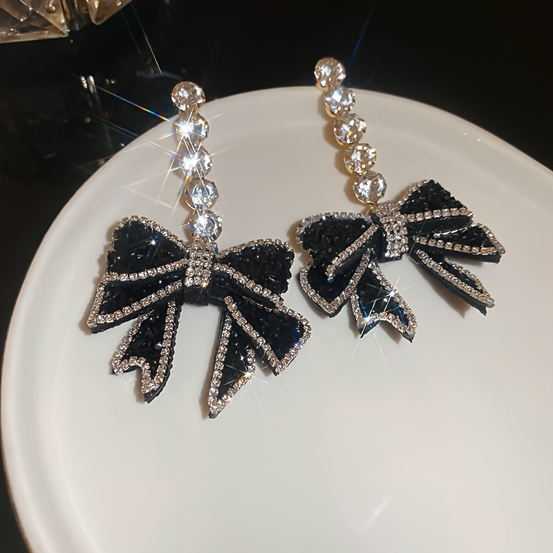 1 Pair Vintage Luxury Fashion Blingbling Party Gift Bow Pendant Earrings