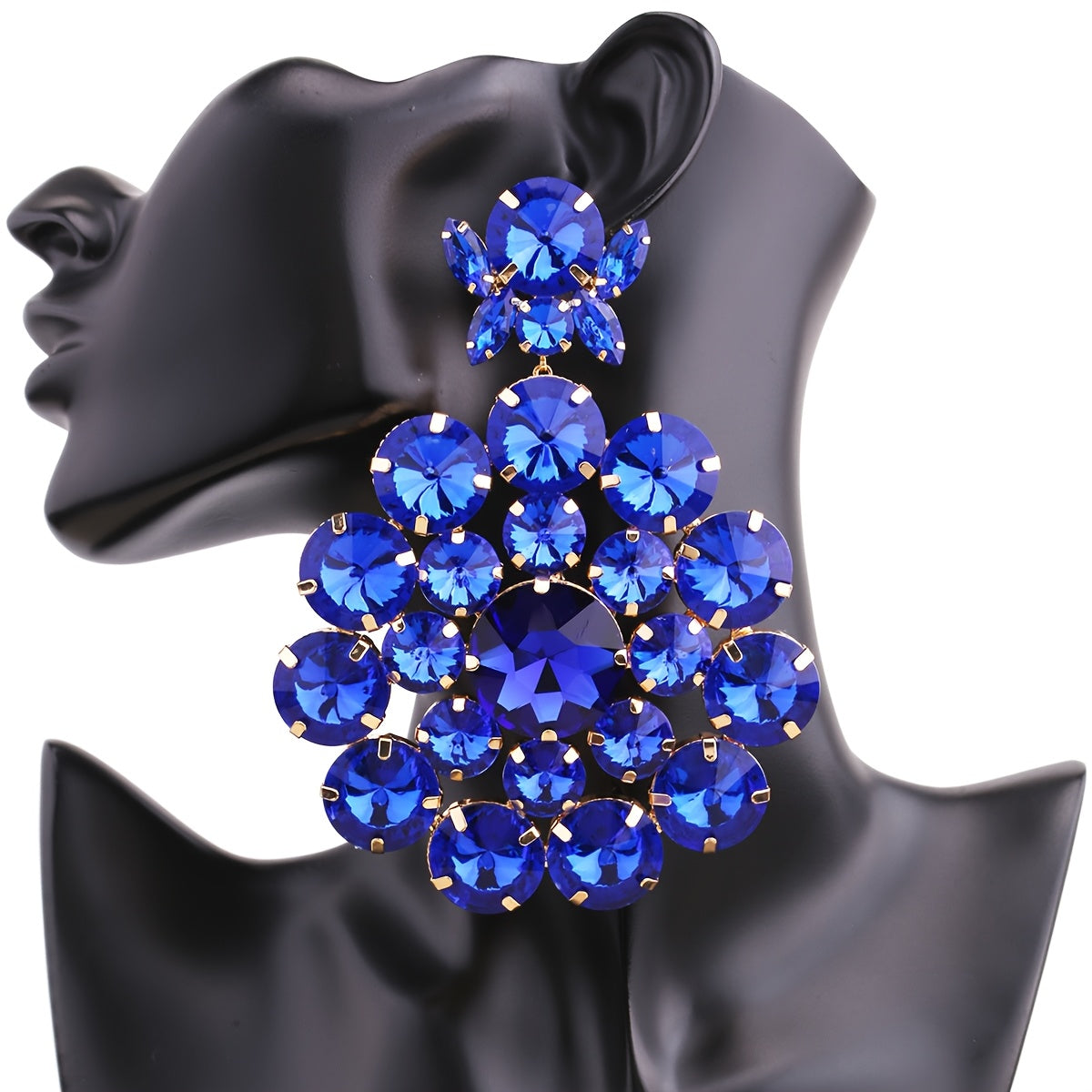 1 Pair ACEHLN Luxury Western Tribal Style Synthetic Rhinestone Dangle Earrings, 22K Golden Plated Copper with Stainless Steel Post, Plastic Mosaic, Elegant Party Banquet Jewelry for Christmas, All-Season Wear