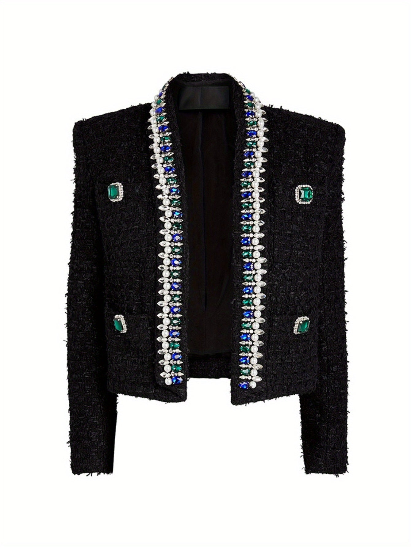 Black high-end heavy industry beaded jacket, teacher outfits for women, outfits for teachers, business casual outfits for women