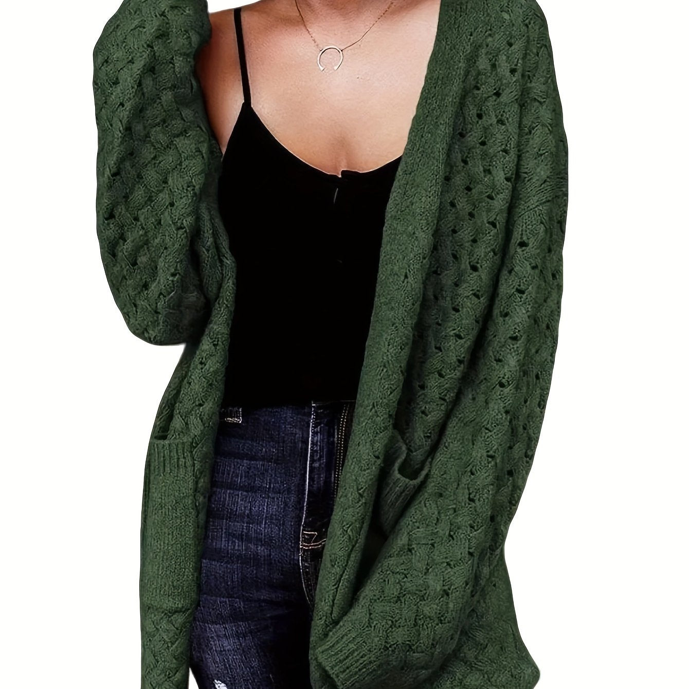 Women's Casual Longline Cardigan with Cross-Over Front Design - Open Front Button-Up Machine-Washable Sweater for Fall\u002FWinter Layering, Solid Color, Cardigan, Cozy Fall Apparel, Textured Knitwear