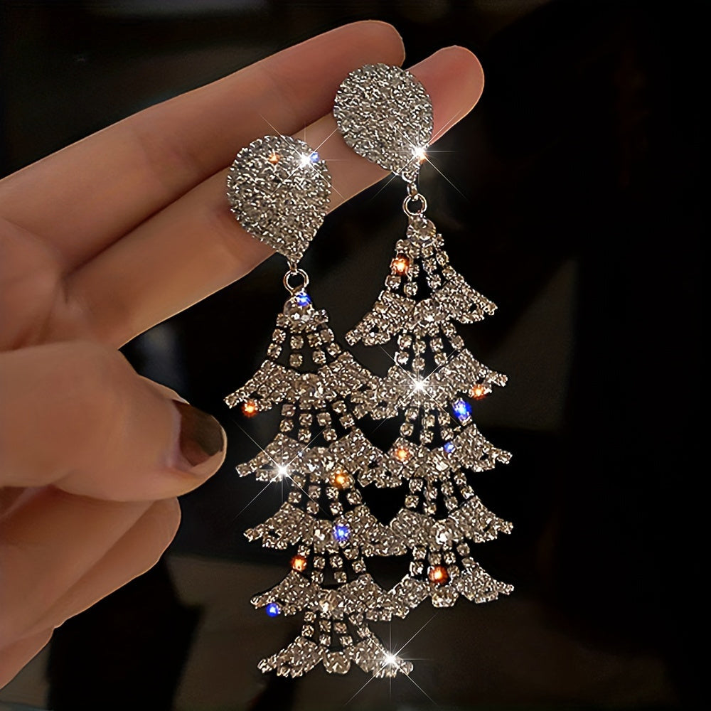 Fashion 2pcs Set: Women'S Long Geometric Zirconia Fringed Earrings, Hypoallergenic - Perfect for Parties And Everyday Elegance, Giving Precious Gifts to Relatives And Friends