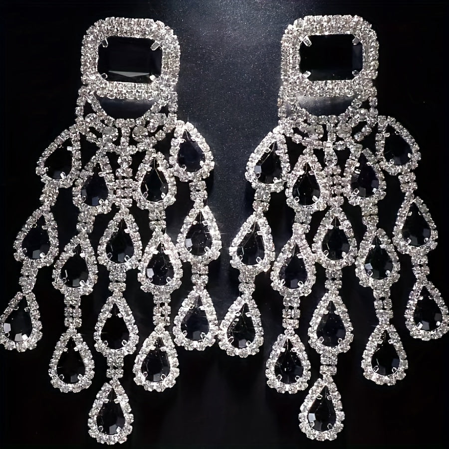 Luxurious Gemstone Large Ear Ornaments - The New Fashion Show Features Exaggerated High-end Multi-layer Water Drop Earrings