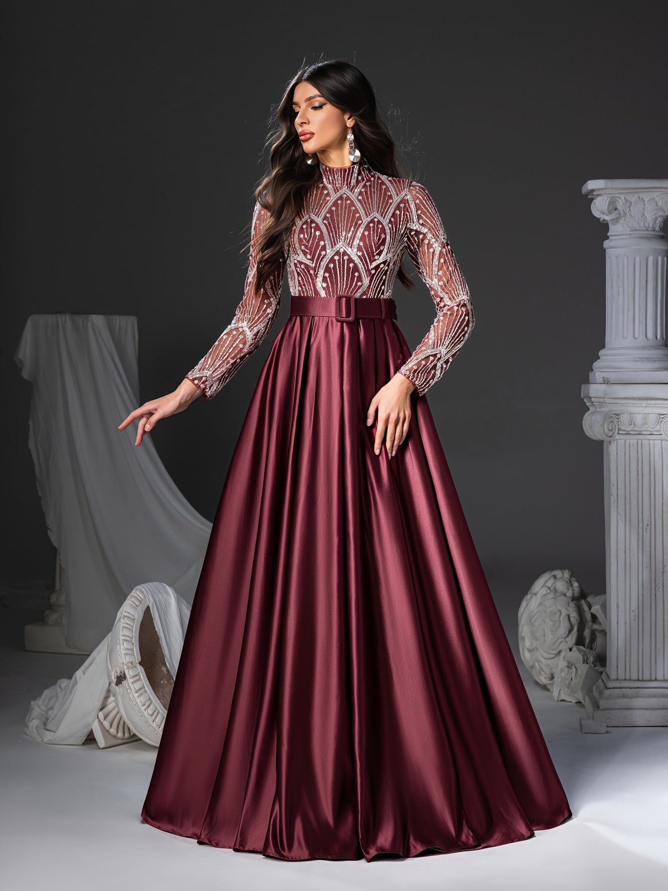 Long Sleeve Round Neck Floor-Length Dress