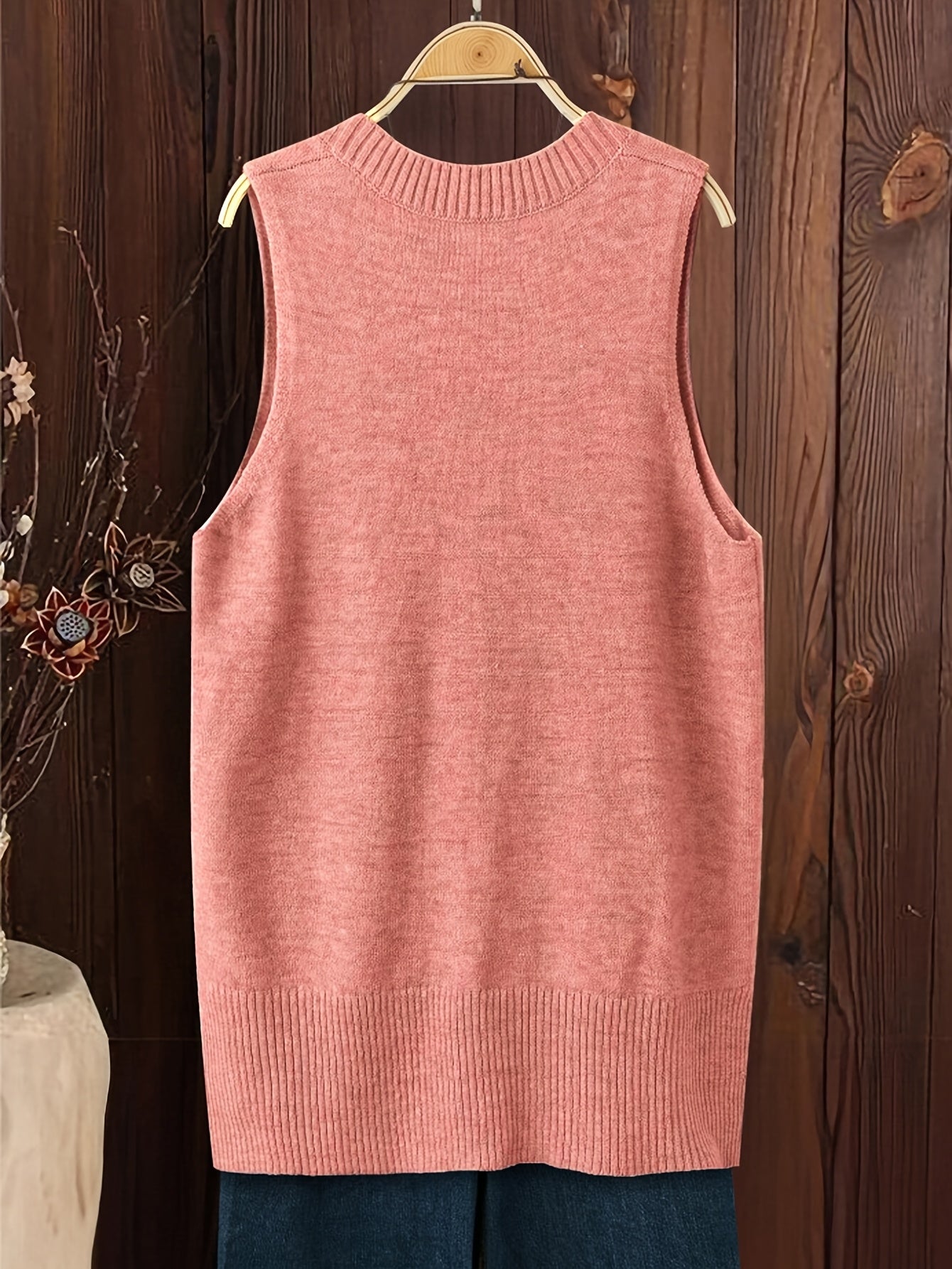 Women's V-Neck Sleeveless Vest - Casual Loose Fit with Side Slit, Ribbed Detailing & Medium Stretch, Machine Washable All-Season Comfort for Casual Attire, Relaxed Styling, Longline Silhouette, Comfortable Material, Layering Piece, Styleconscious Women
