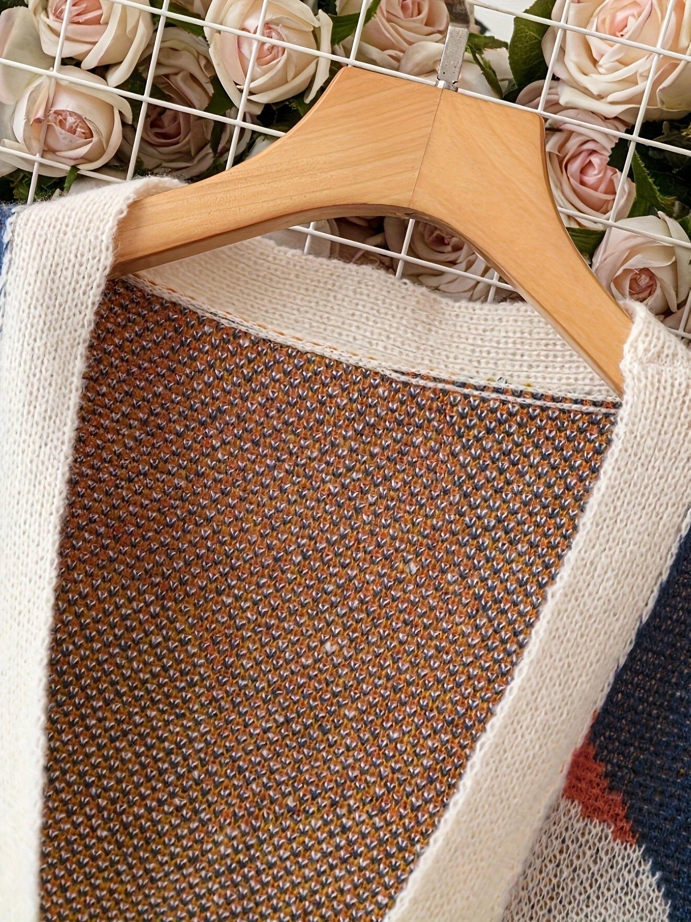 Casual Color-Block Cardigan Women's Casual Color-Block V-Neck Cardigan | Long Sleeve, Open Front, Beige, Navy Blue, Yellow, Red & White, Medium Stretch, Perfect for Fall\u002FWinter, Autumn Winter Cardigan | Vneck Cardigan | Texture