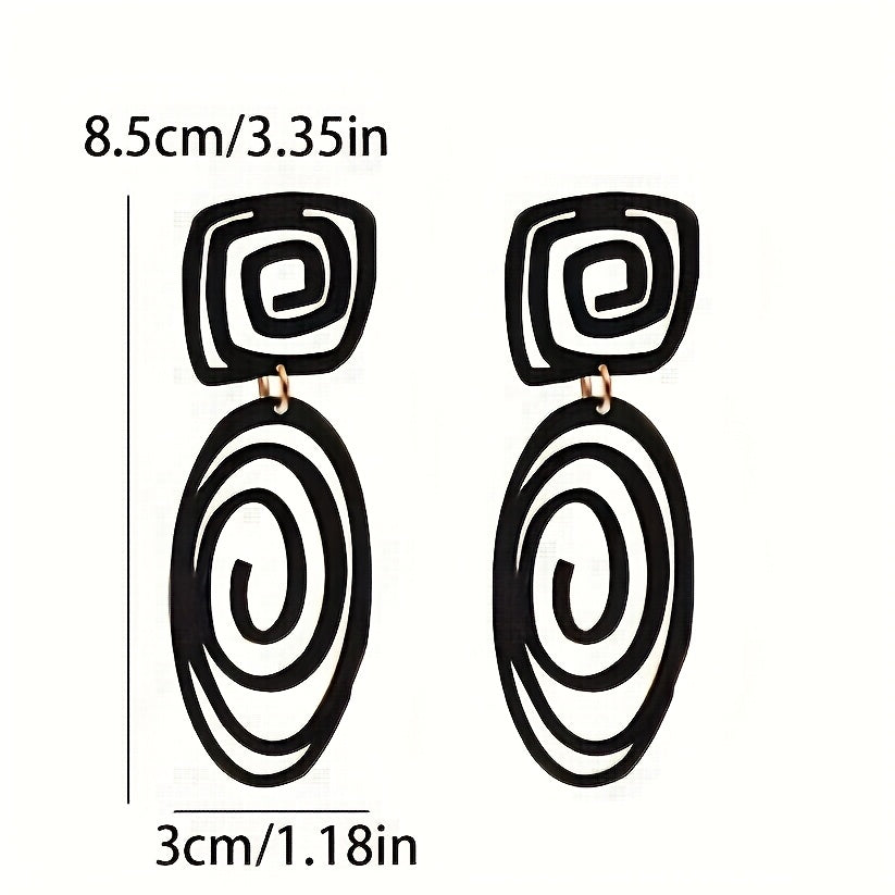 1 Pair Vintage Boho Earrings 1 Pair Vintage Boho Style Black Swirl Oval Square Dangle Earrings | Zinc Alloy Fashion Ear Accessories | Daily and Vacation Wear, All-Season Versatile Design
