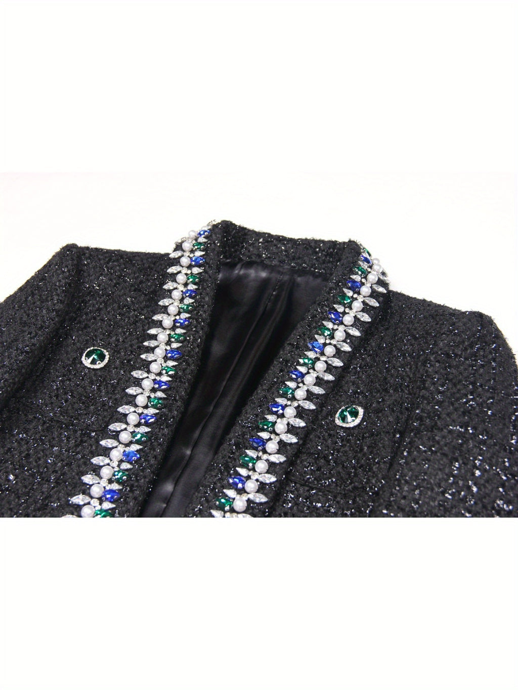 Black high-end heavy industry beaded jacket, teacher outfits for women, outfits for teachers, business casual outfits for women