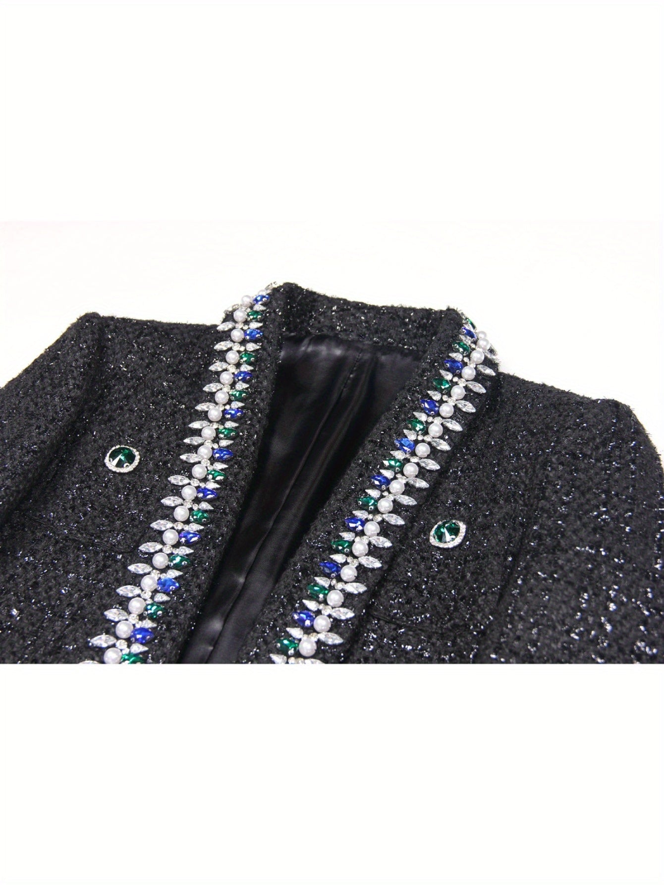Black high-end heavy industry beaded jacket, teacher outfits for women, outfits for teachers, business casual outfits for women