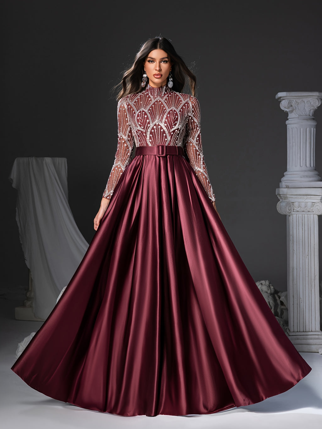 Long Sleeve Round Neck Floor-Length Dress