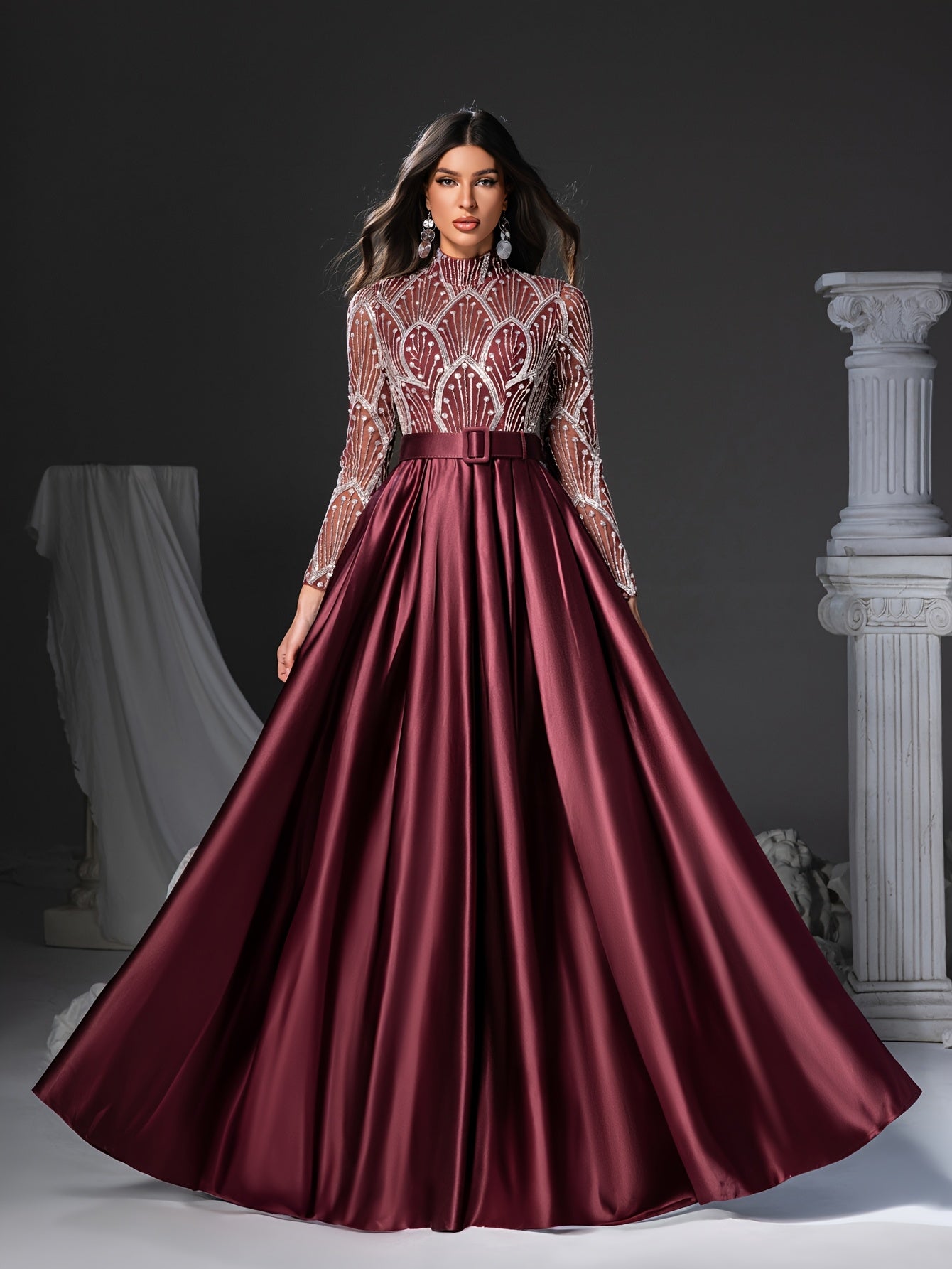 Long Sleeve Round Neck Floor-Length Dress