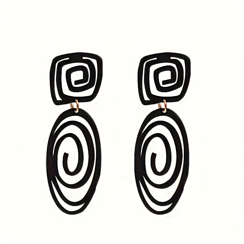 1 Pair Vintage Boho Earrings 1 Pair Vintage Boho Style Black Swirl Oval Square Dangle Earrings | Zinc Alloy Fashion Ear Accessories | Daily and Vacation Wear, All-Season Versatile Design