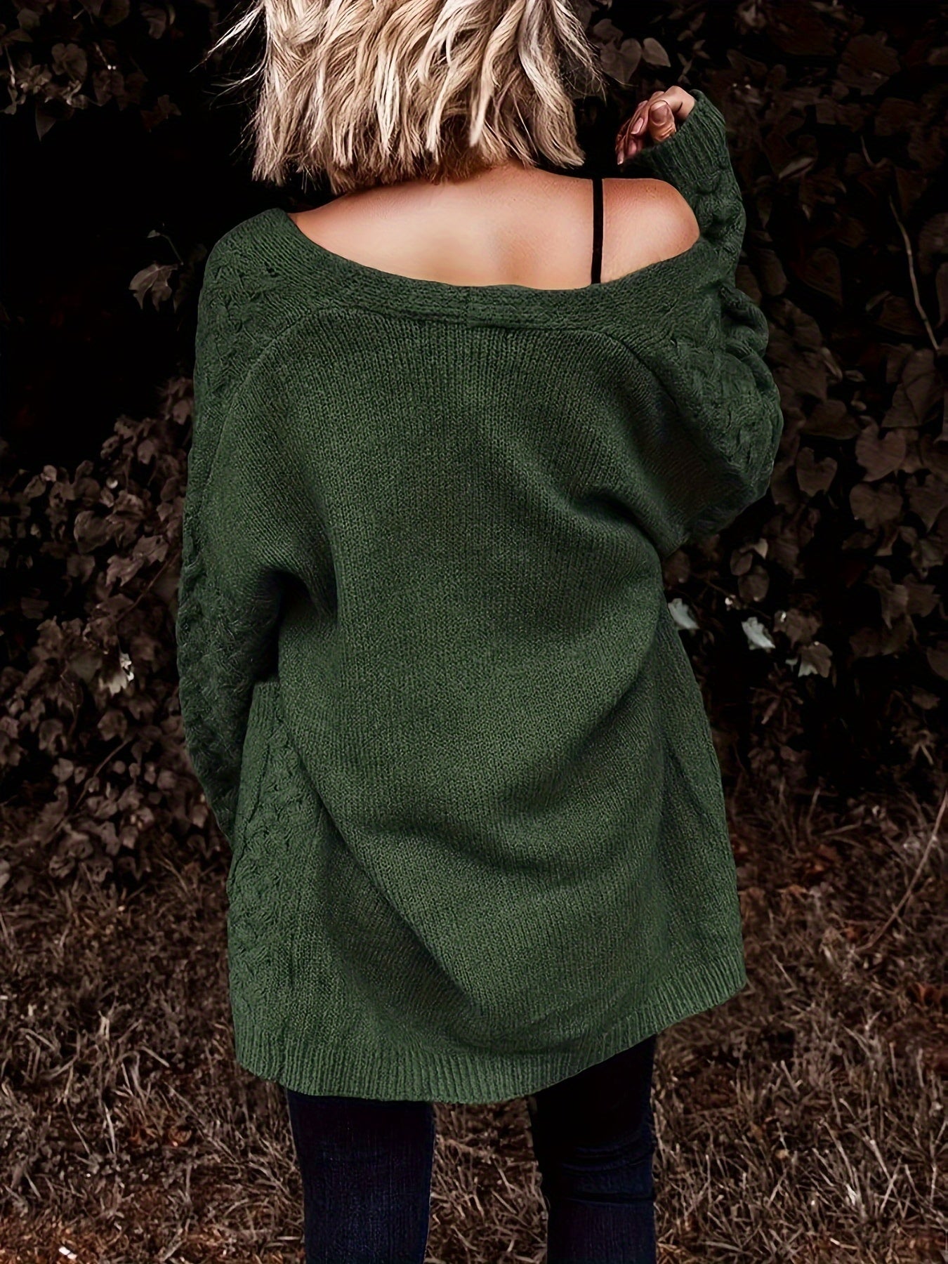 Women's Casual Longline Cardigan with Cross-Over Front Design - Open Front Button-Up Machine-Washable Sweater for Fall\u002FWinter Layering, Solid Color, Cardigan, Cozy Fall Apparel, Textured Knitwear