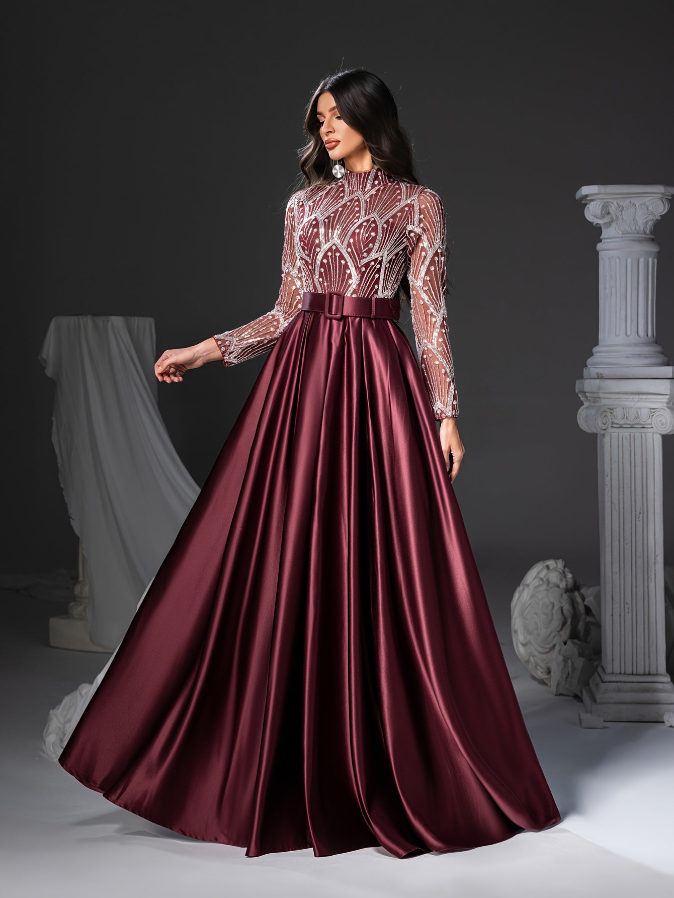Long Sleeve Round Neck Floor-Length Dress