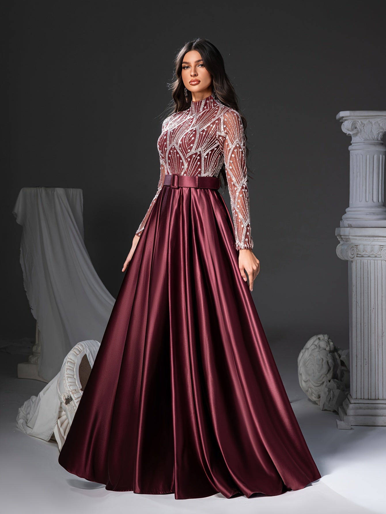 Long Sleeve Round Neck Floor-Length Dress