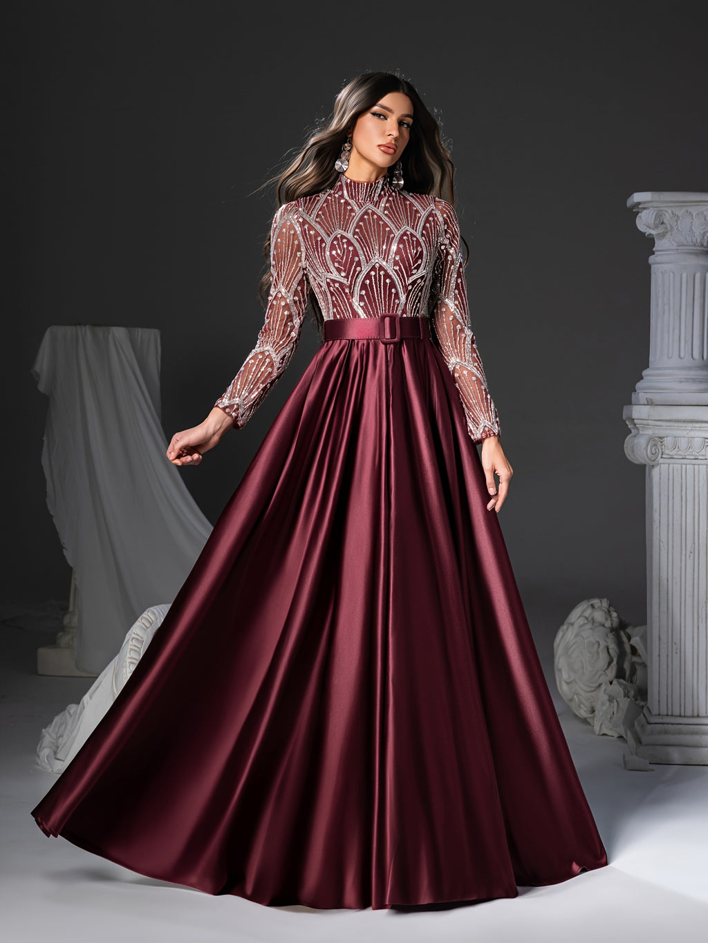 Long Sleeve Round Neck Floor-Length Dress