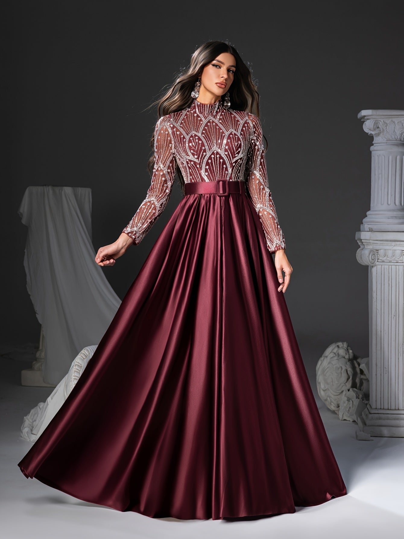 Long Sleeve Round Neck Floor-Length Dress