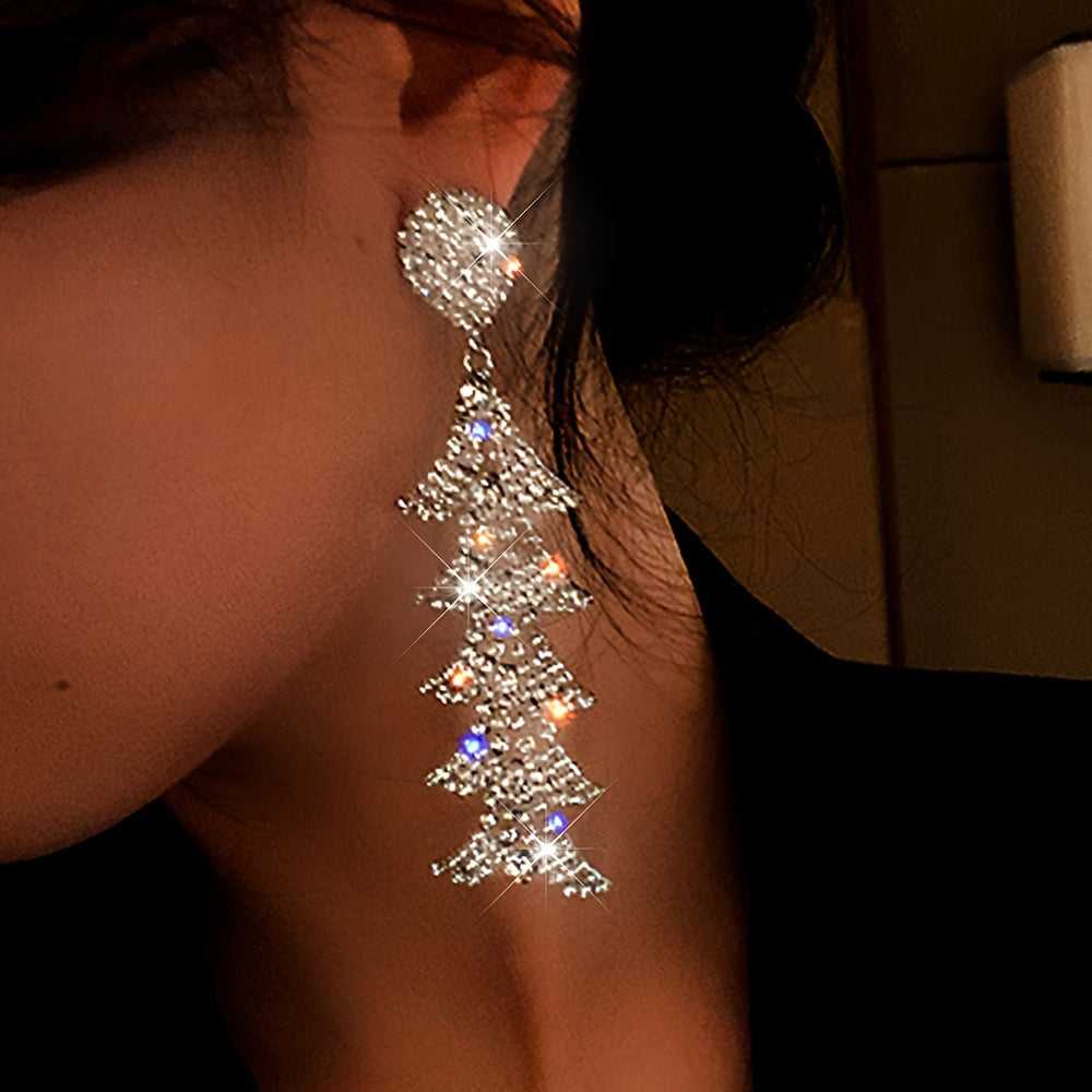 Fashion 2pcs Set: Women'S Long Geometric Zirconia Fringed Earrings, Hypoallergenic - Perfect for Parties And Everyday Elegance, Giving Precious Gifts to Relatives And Friends