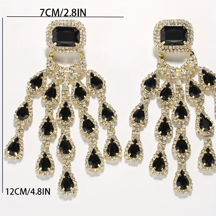 Luxurious Gemstone Large Ear Ornaments - The New Fashion Show Features Exaggerated High-end Multi-layer Water Drop Earrings