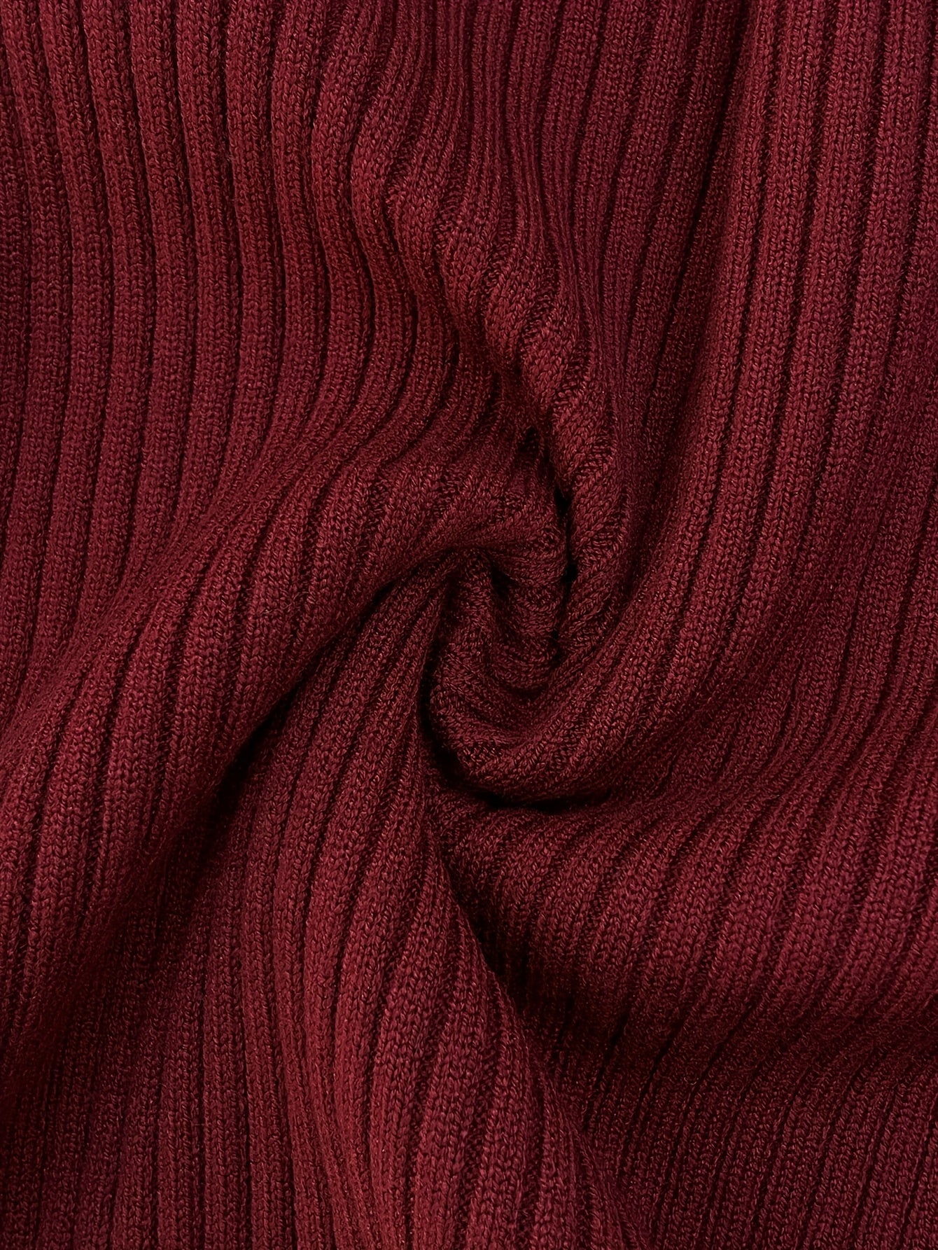 Elegant V-Neck Ribbed Sweater for Women - Long Sleeve Slim Fit Pullover with Cross Hem, Machine Washable All-Season Top, Burgundy Solid Color