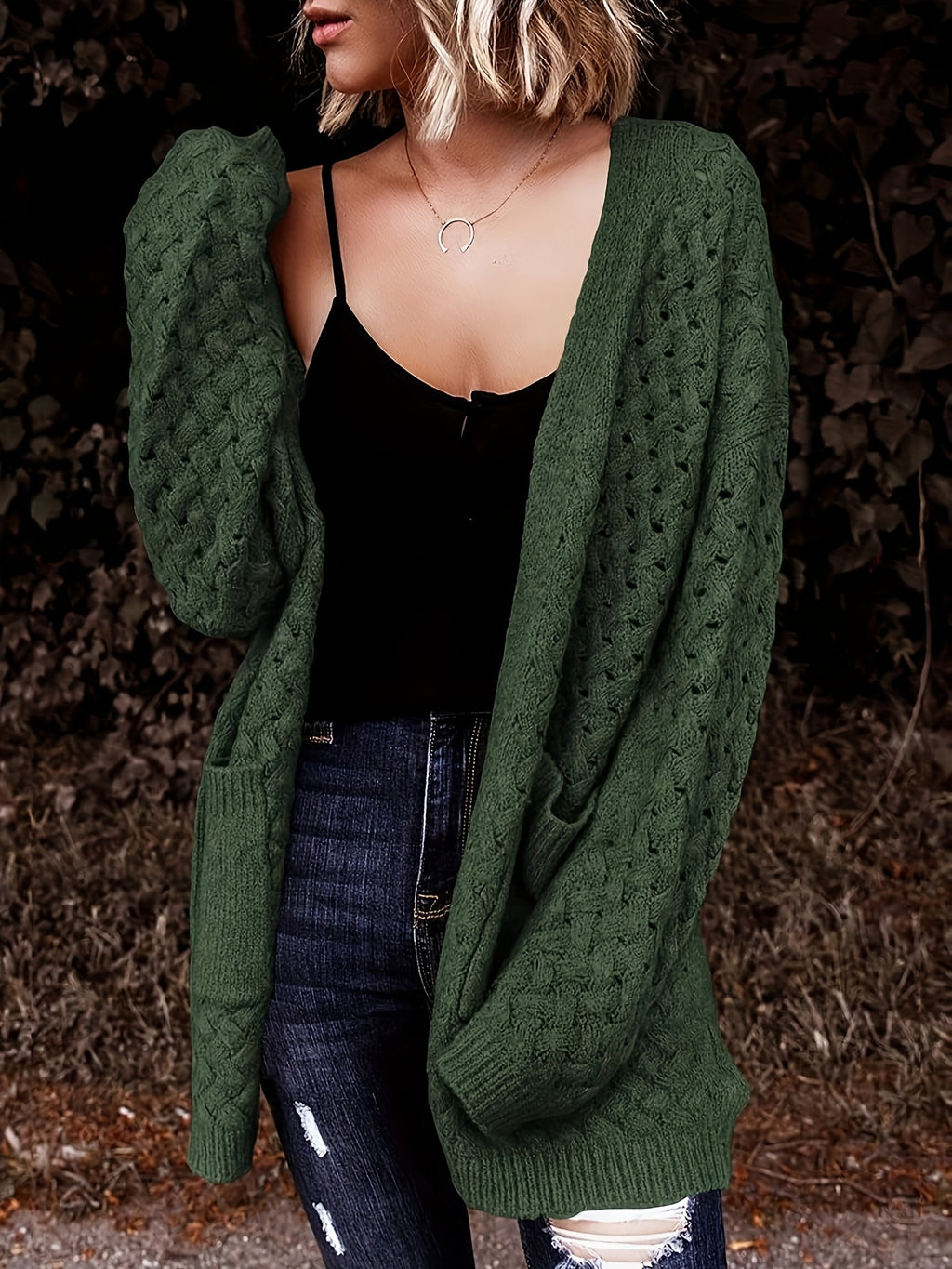 Women's Casual Longline Cardigan with Cross-Over Front Design - Open Front Button-Up Machine-Washable Sweater for Fall\u002FWinter Layering, Solid Color, Cardigan, Cozy Fall Apparel, Textured Knitwear