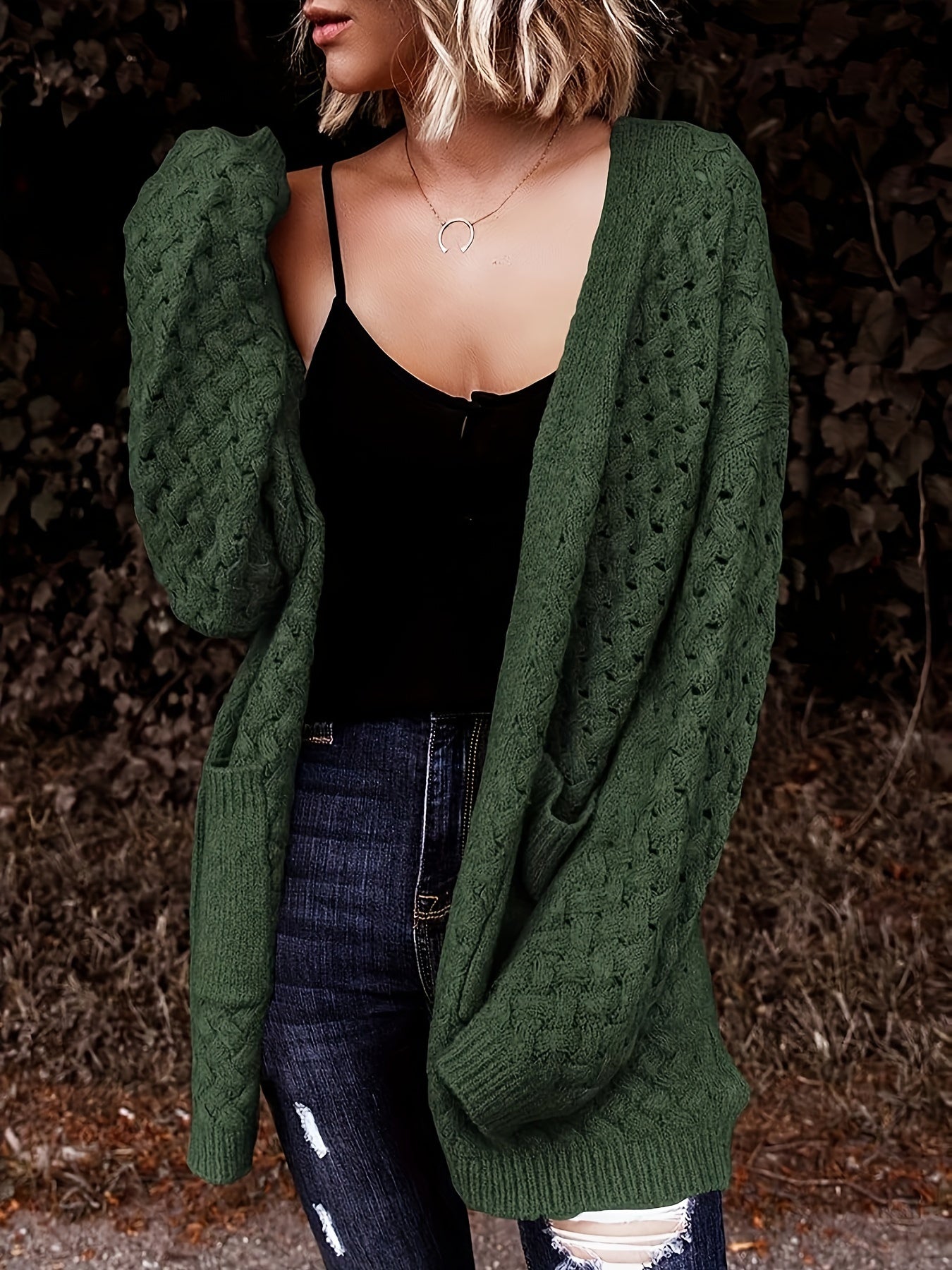 Women's Casual Longline Cardigan with Cross-Over Front Design - Open Front Button-Up Machine-Washable Sweater for Fall\u002FWinter Layering, Solid Color, Cardigan, Cozy Fall Apparel, Textured Knitwear