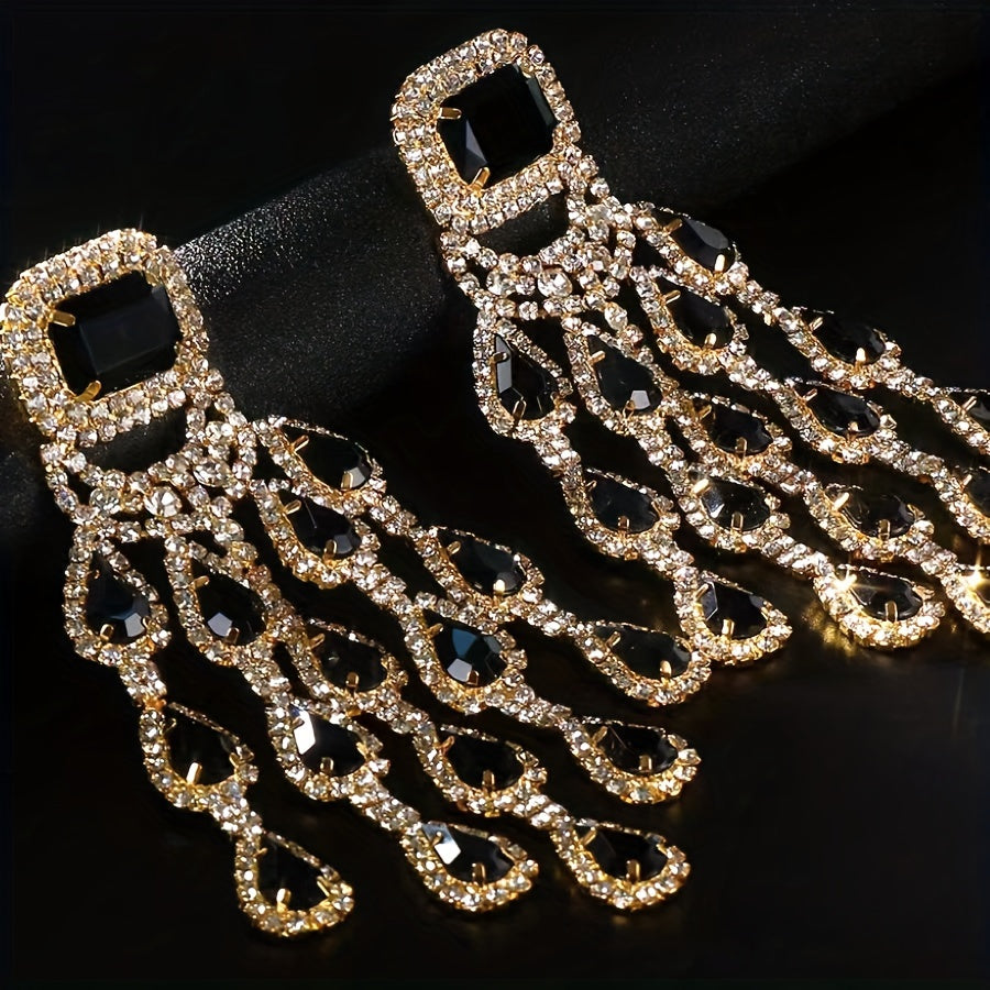 Luxurious Gemstone Large Ear Ornaments - The New Fashion Show Features Exaggerated High-end Multi-layer Water Drop Earrings