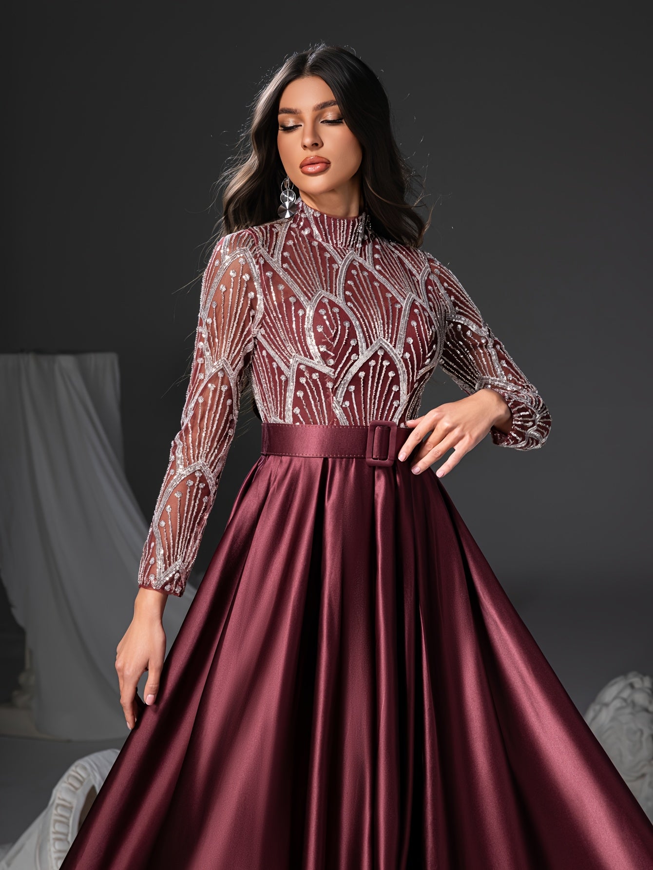 Long Sleeve Round Neck Floor-Length Dress