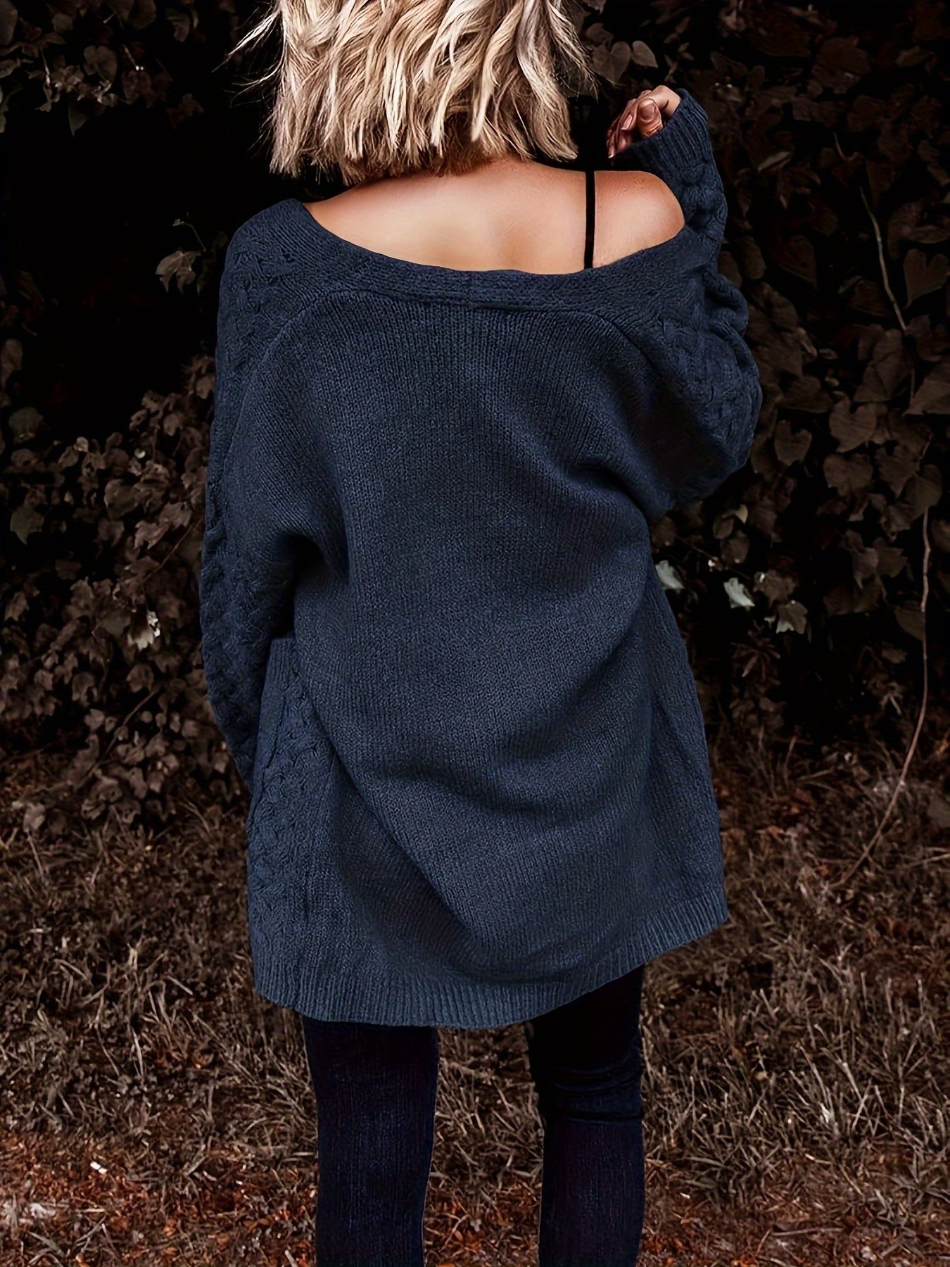 Women's Casual Longline Cardigan with Cross-Over Front Design - Open Front Button-Up Machine-Washable Sweater for Fall\u002FWinter Layering, Solid Color, Cardigan, Cozy Fall Apparel, Textured Knitwear