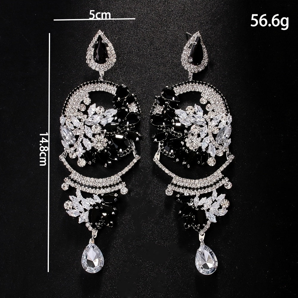 Elegant Vintage-Inspired Black Rhinestone Dangle Earrings for Women - Sparkling Silver Plated Alloy, Perfect for Daily & Party Occasions, Everyday Earrings|Vintageinspired Earrings|Dangle Earring Design, Earrings for Women