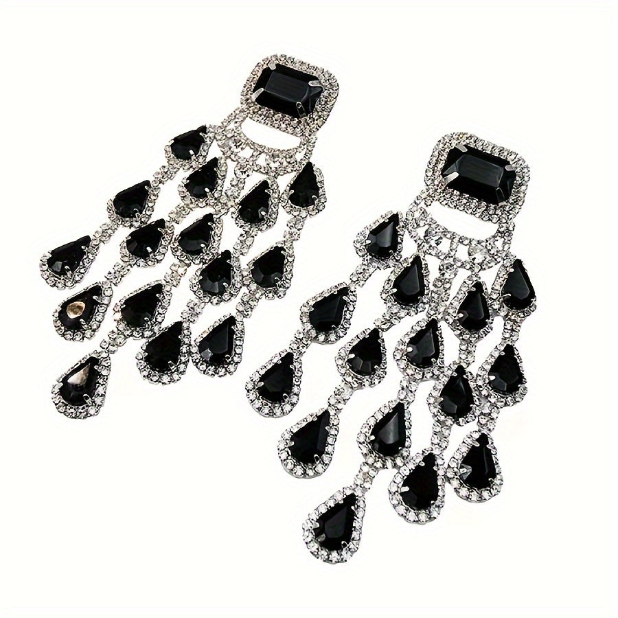 Luxurious Gemstone Large Ear Ornaments - The New Fashion Show Features Exaggerated High-end Multi-layer Water Drop Earrings