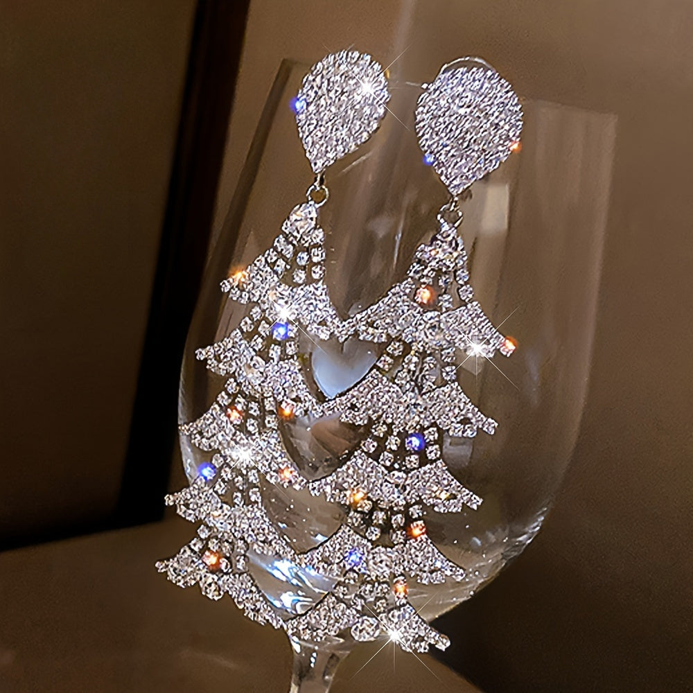 Fashion 2pcs Set: Women'S Long Geometric Zirconia Fringed Earrings, Hypoallergenic - Perfect for Parties And Everyday Elegance, Giving Precious Gifts to Relatives And Friends