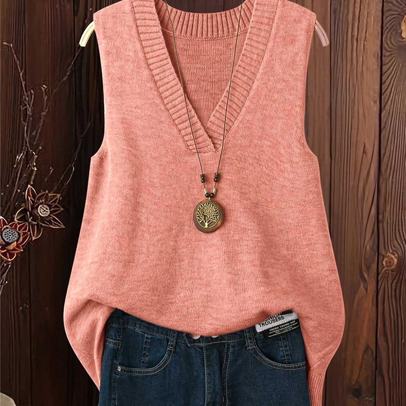 Women's V-Neck Sleeveless Vest - Casual Loose Fit with Side Slit, Ribbed Detailing & Medium Stretch, Machine Washable All-Season Comfort for Casual Attire, Relaxed Styling, Longline Silhouette, Comfortable Material, Layering Piece, Styleconscious Women