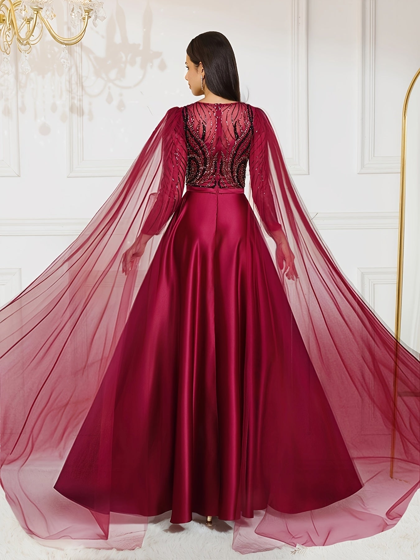Elegant Women's Sleeveless Sequined & Beaded Formal Dress - Rich Red A-Line Mermaid Evening Gown with Extra-Long Train for Prom, Weddings, Galas & Special Occasions, Mermaid Gifts