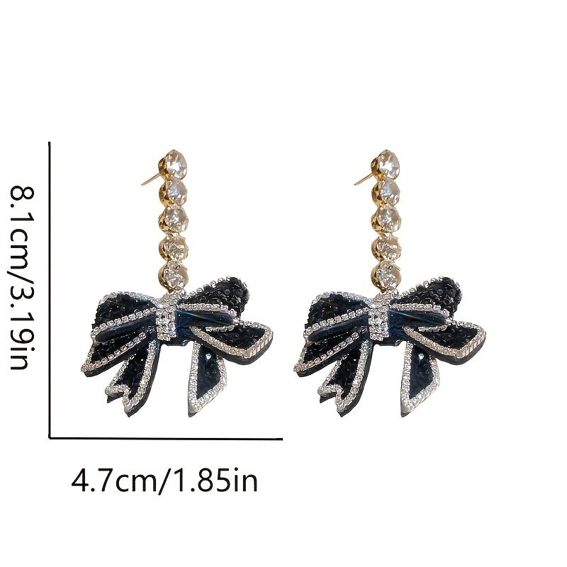 1 Pair Vintage Luxury Fashion Blingbling Party Gift Bow Pendant Earrings