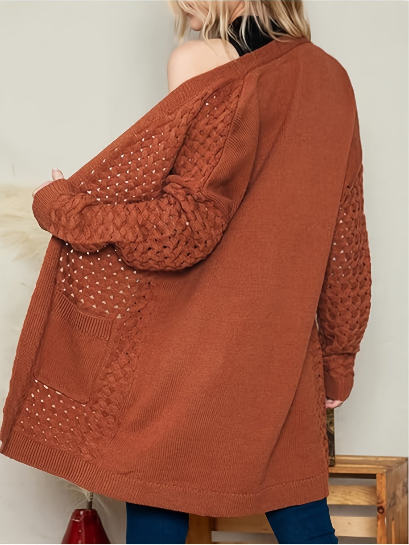 Women's Casual Longline Cardigan with Cross-Over Front Design - Open Front Button-Up Machine-Washable Sweater for Fall\u002FWinter Layering, Solid Color, Cardigan, Cozy Fall Apparel, Textured Knitwear