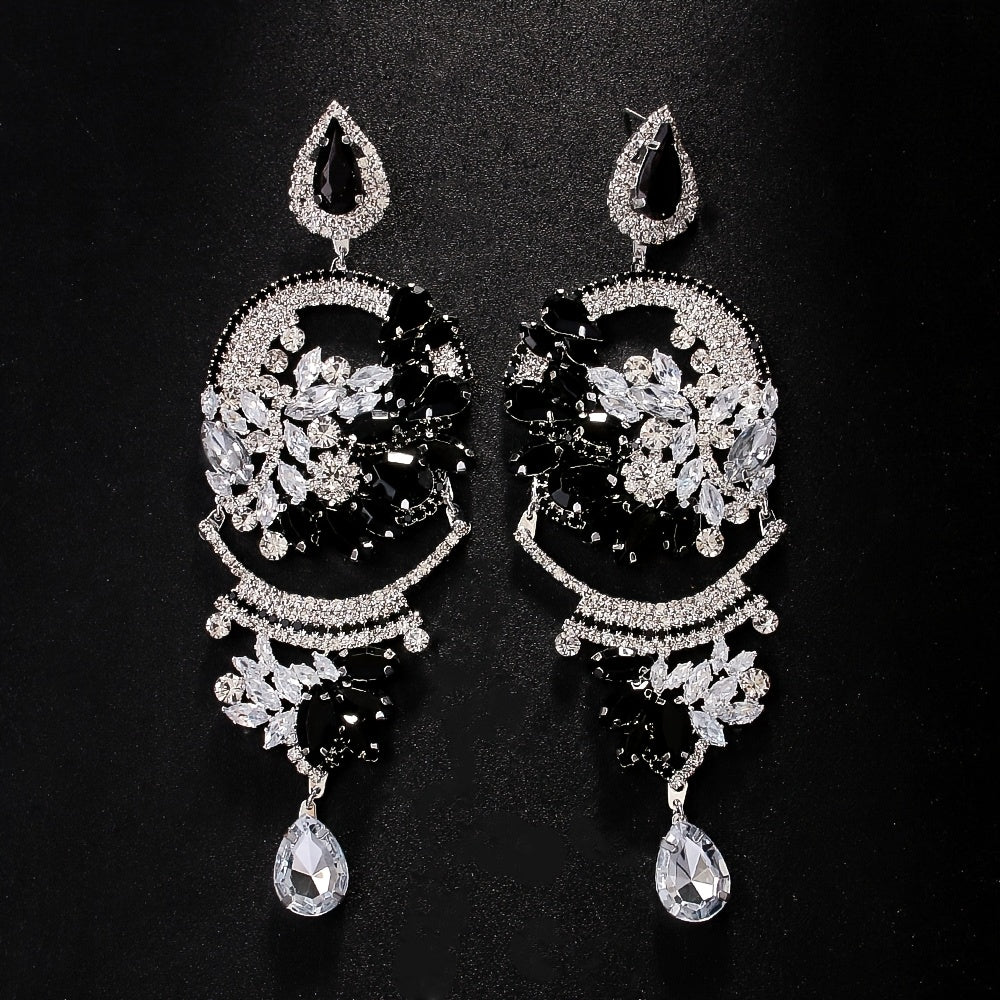 Elegant Vintage-Inspired Black Rhinestone Dangle Earrings for Women - Sparkling Silver Plated Alloy, Perfect for Daily & Party Occasions, Everyday Earrings|Vintageinspired Earrings|Dangle Earring Design, Earrings for Women