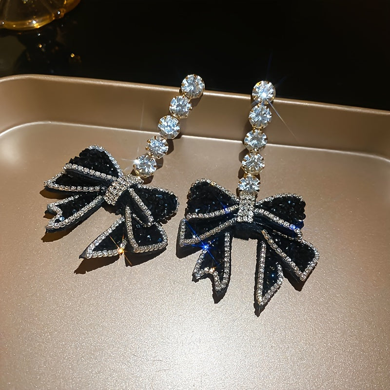 1 Pair Vintage Luxury Fashion Blingbling Party Gift Bow Pendant Earrings