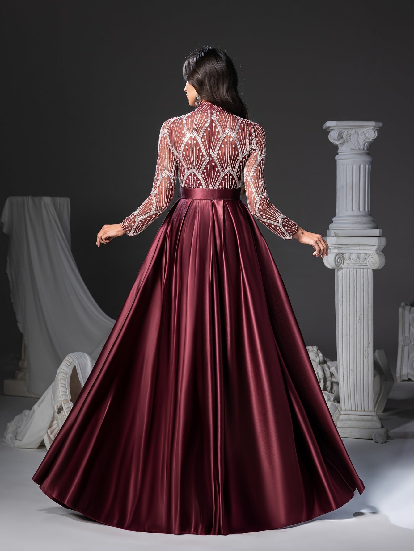 Long Sleeve Round Neck Floor-Length Dress