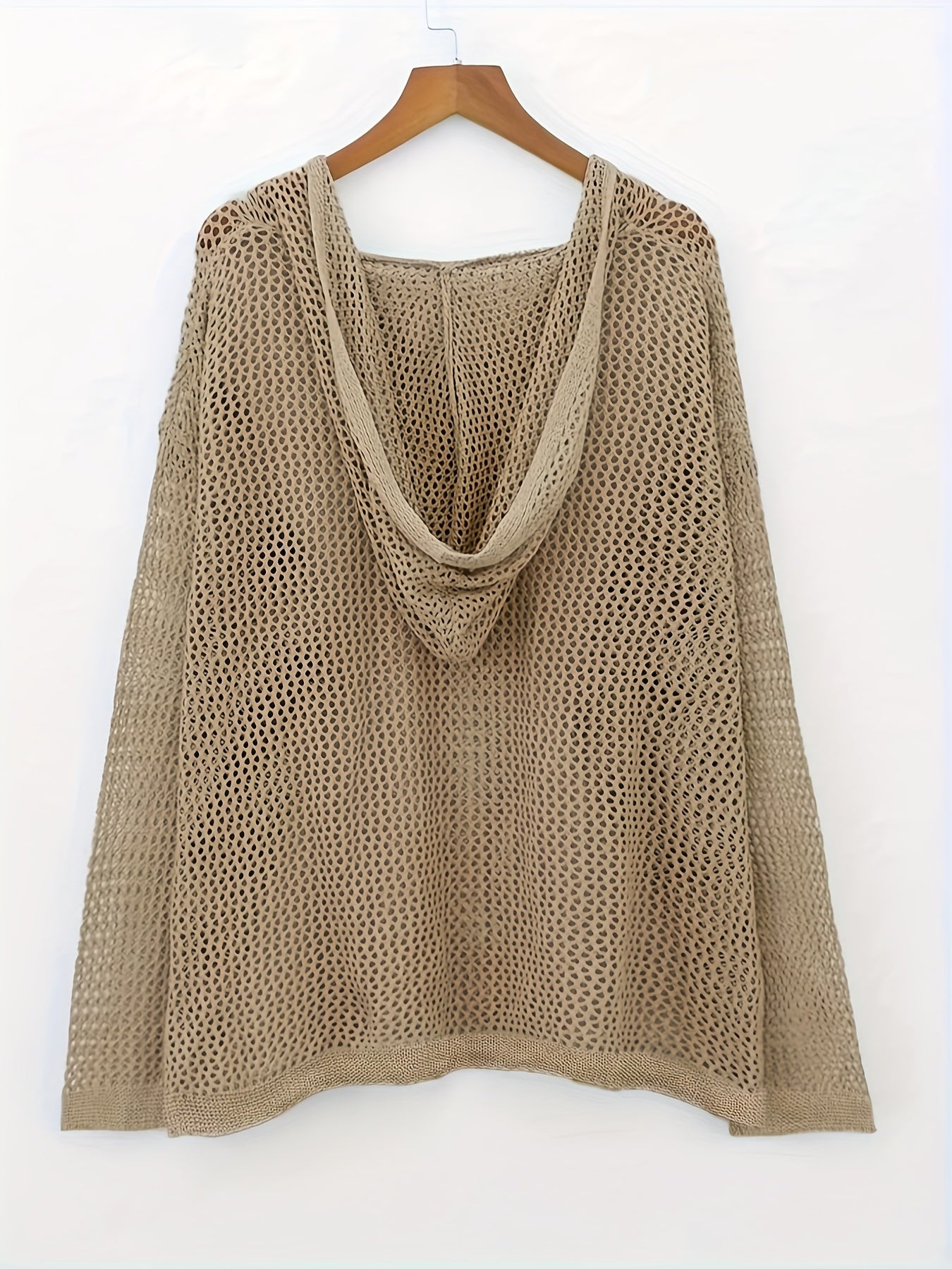 Women'S Solid Color Drop Shoulder Long Sleeve Hollow Out Hoodie Sweater
