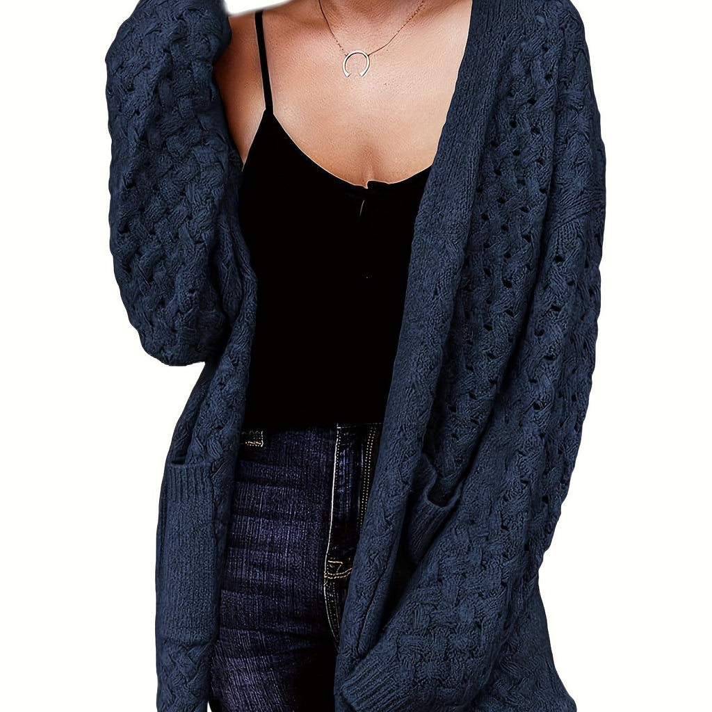 Women's Casual Longline Cardigan with Cross-Over Front Design - Open Front Button-Up Machine-Washable Sweater for Fall\u002FWinter Layering, Solid Color, Cardigan, Cozy Fall Apparel, Textured Knitwear