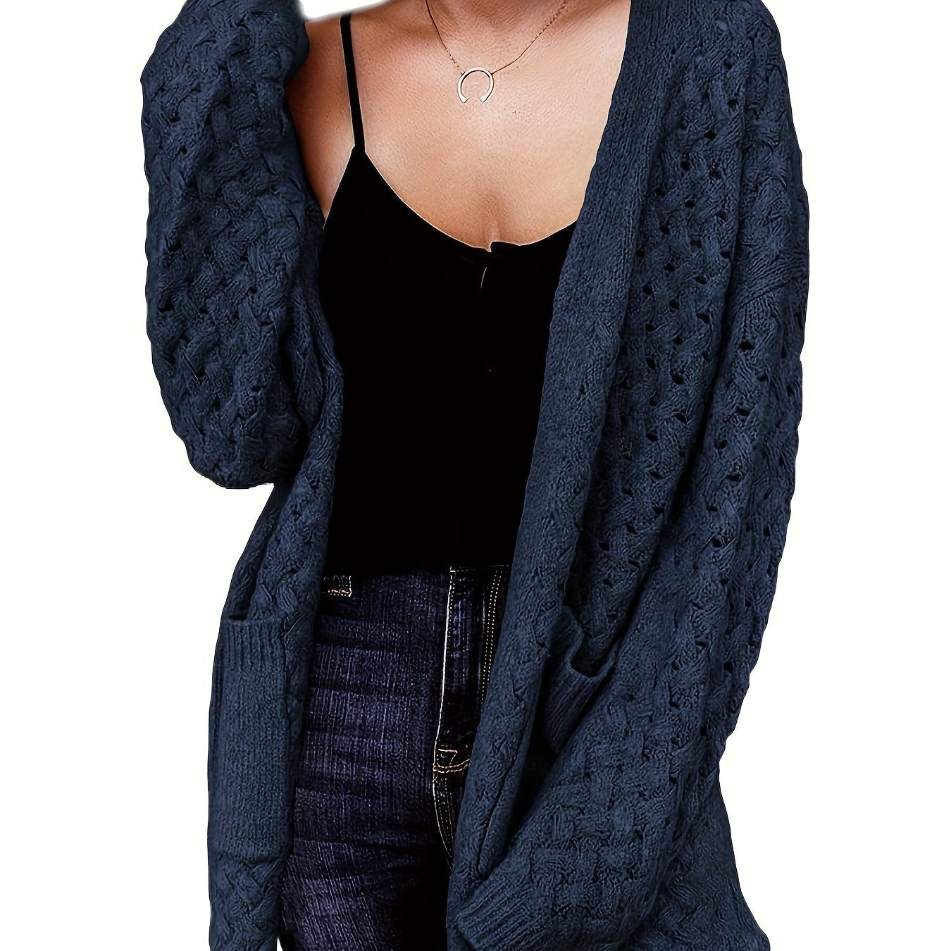 Women's Casual Longline Cardigan with Cross-Over Front Design - Open Front Button-Up Machine-Washable Sweater for Fall\u002FWinter Layering, Solid Color, Cardigan, Cozy Fall Apparel, Textured Knitwear